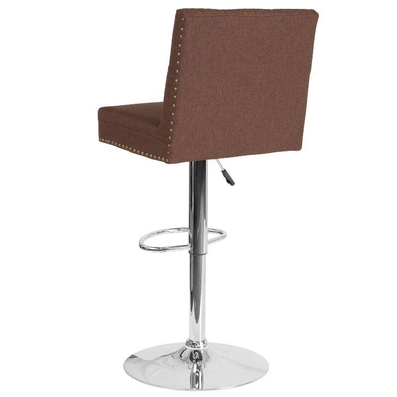 Flash Furniture Ravello Contemporary Adjustable Height Barstool with Accent Nail Trim in Brown Fabric