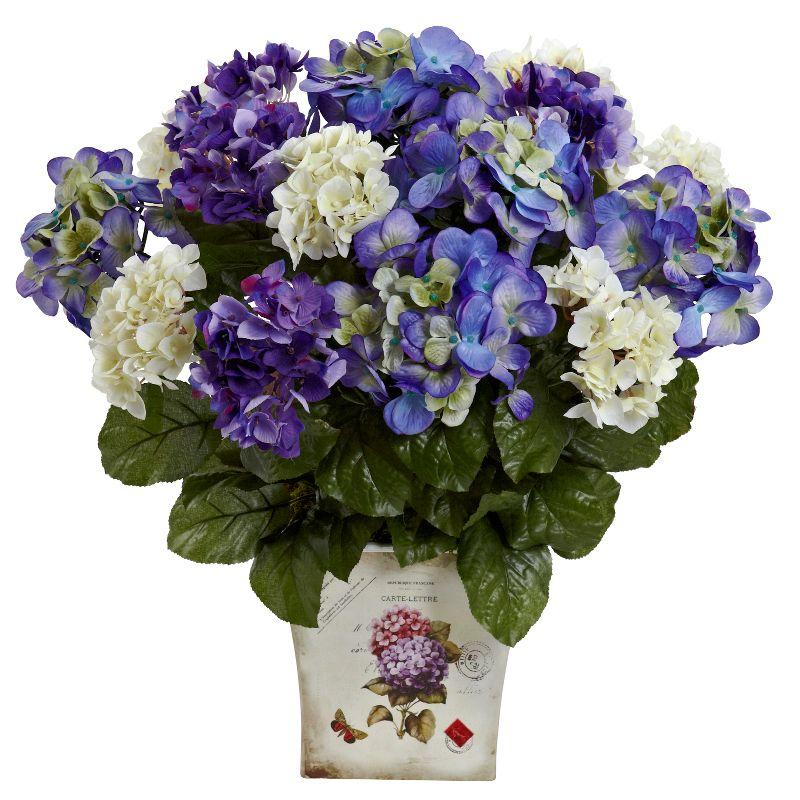 Nearly Natural Mixed Hydrangea with Floral Planter, Blue/Purple