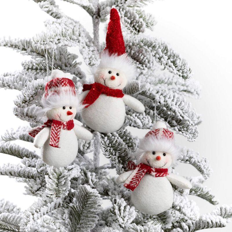 8.25" Multicolor Plush Snowman Ornament Set in Wooden Crate