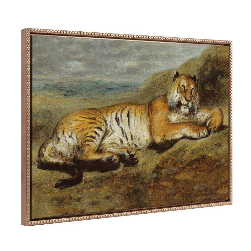 Gold Framed Resting Tiger Canvas Wall Art, 23"x33"