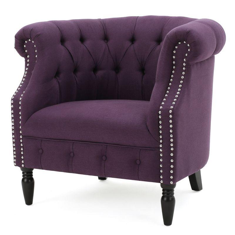 Akira Club Chair - Purple - Christopher Knight Home: Upholstered Barrel Accent, Hardwood Frame, 250lb Capacity