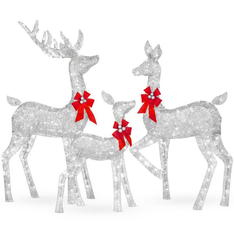 Best Choice Products 3-Piece Deer Set, Lighted Christmas Outdoor Decoration w/ 360 Lights, Stakes - Silver