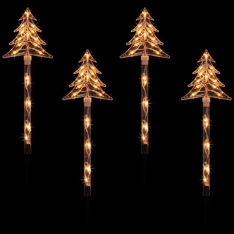 Northlight Seasonal Lighted Star Christmas Pathway Marker with Lawn Stakes White Wire - Clear Lights (Set of 4)