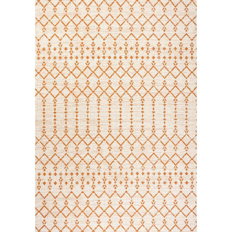 5' x 8' Ourika Moroccan Geometric Textured Weave Indoor/Outdoor Area Rug, Cream/Orange - JONATHAN Y