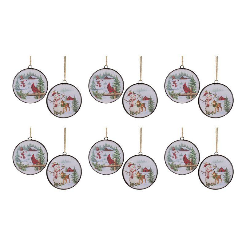 Melrose Woodland Snowman Disc Ornament (Set of 12)