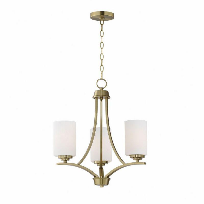 Satin Brass Mini Chandelier with Opal White Glass Shades