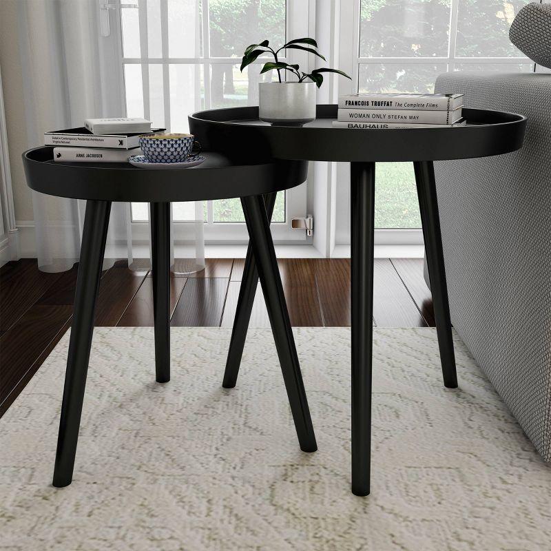 Nesting End Tables with Tray Top Black - Yorkshire Home: MDF Spindle-Legged Side & Accent Table Set