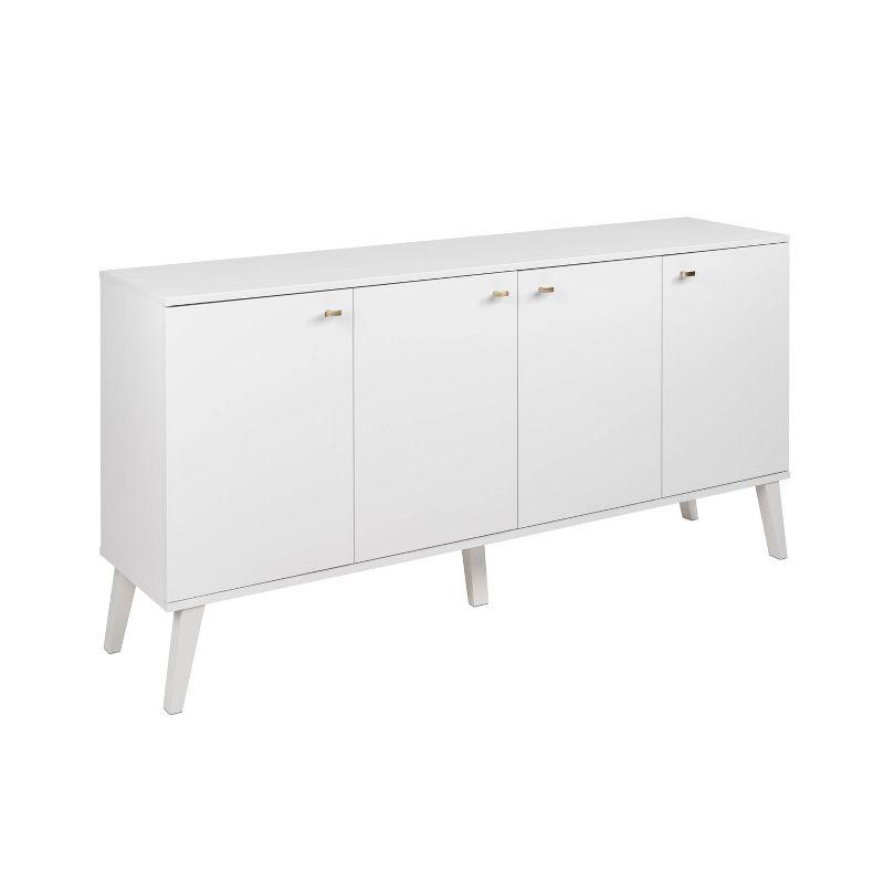 Milo Mid-Century Modern 4 Door Buffet Server White - Prepac: Laminated Storage Cabinet, CARB Certified