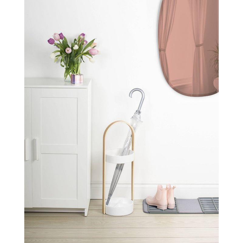 Bellwood Modern White-Natural Wood & Steel Freestanding Umbrella Stand