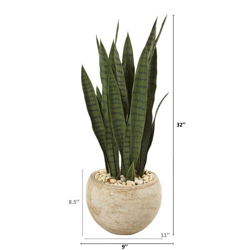Primrue 32'' Faux Snake Plant (Sansevieria) Plant in Fiber Clay Planter