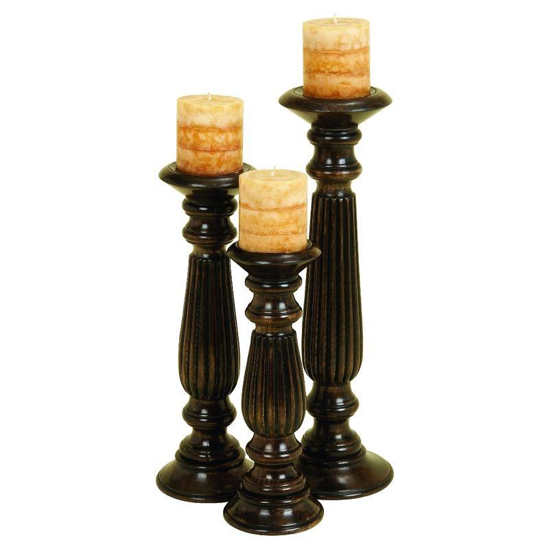 Radiant Elegance Mango Wood Candle Holder Trio - Dark Brown