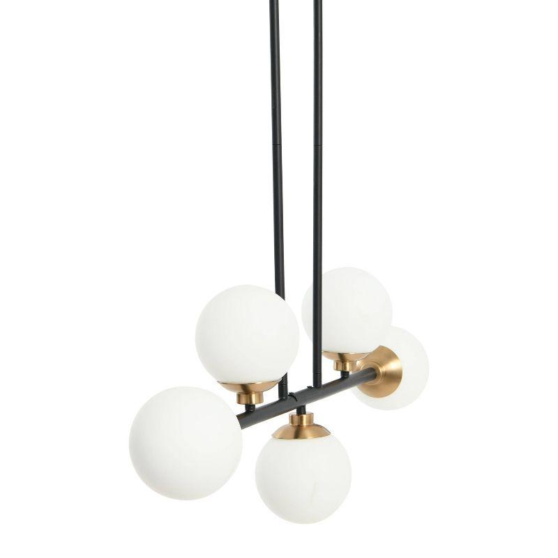 Robert Stevenson Lighting Lorne Metal and Frosted Glass 5-Light Chandelier Matte Black: Mid-Century, ETL Listed, Opal Glass