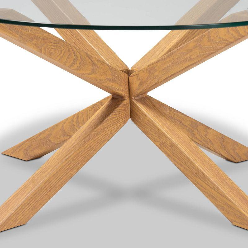 Lida Glass and Wood Finished Coffee Table Clear/Natural - Baxton Studio: Mid-Century Modern, 4 Point Leg Frame