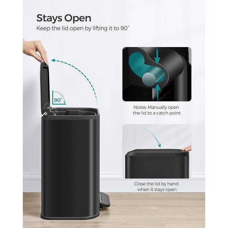 SONGMICS Kitchen Trash Can 5.2-Gallon (20L) Garbage Can with Lid Stainless Stee lSoft Close and Stays Open Inner Bucket  Ink Black