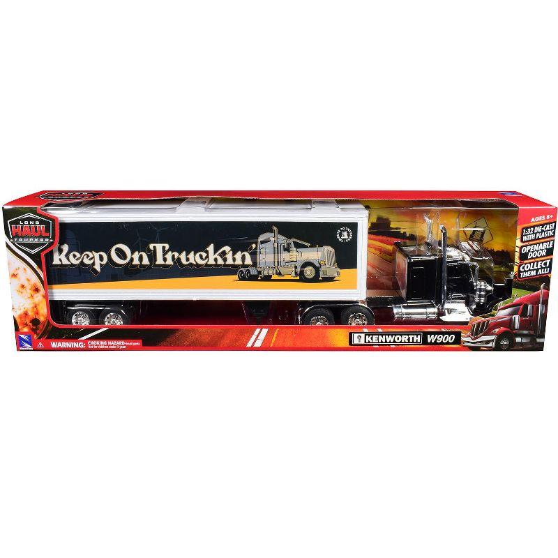 Kenworth W900 Truck Black with Dry Van Trailer "Tribute To Truckers Keep on Truckin'" 1/32 Diecast Model by New Ray