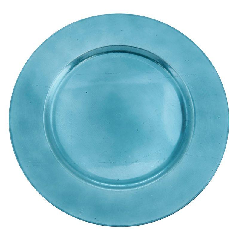 Teal Round Plastic Classic Design Charger Plates, Set of 4