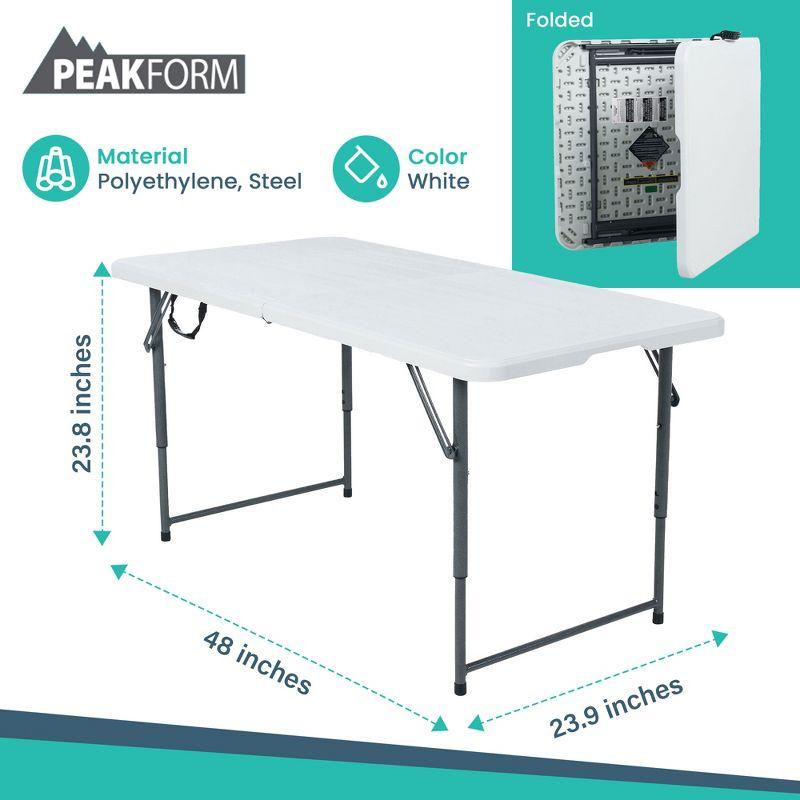 Peakform Multipurpose Banquet Fold-In-Half Table Lightweight Durable Desk with Secure Base for Indoor and Outdoor Events, 4 Foot, White