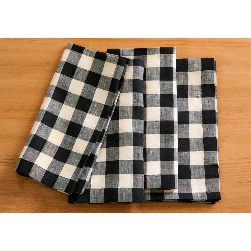 Black and Cream Linen Check Dinner Napkins Set of 4