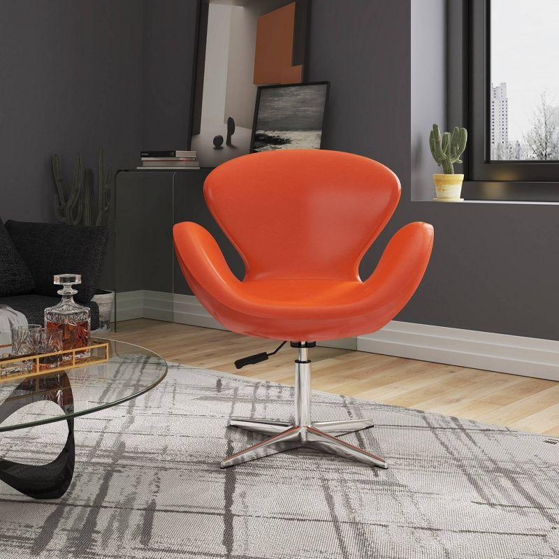 Raspberry Tangerine Faux Leather Swivel Accent Chair with Polished Chrome Base