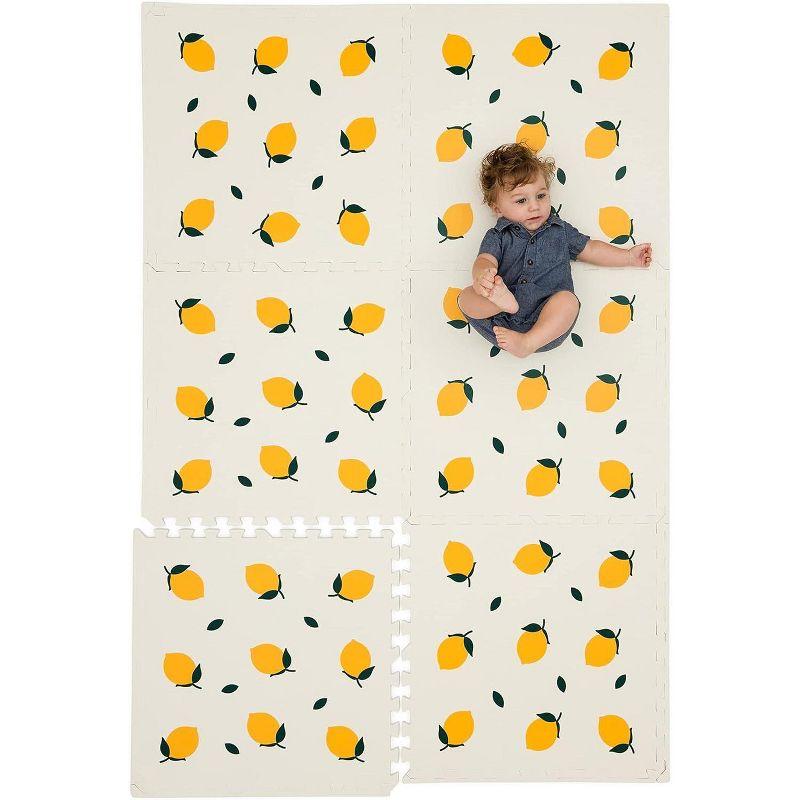 Lemon Patterned XL Baby Play Mat with Foam Tiles