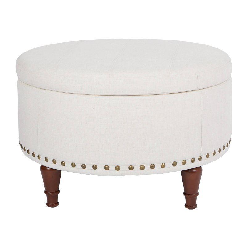 Alloway Storage Ottoman Linen - OSP Home Furnishings: Mid-Century Modern Footstool, Wood Frame