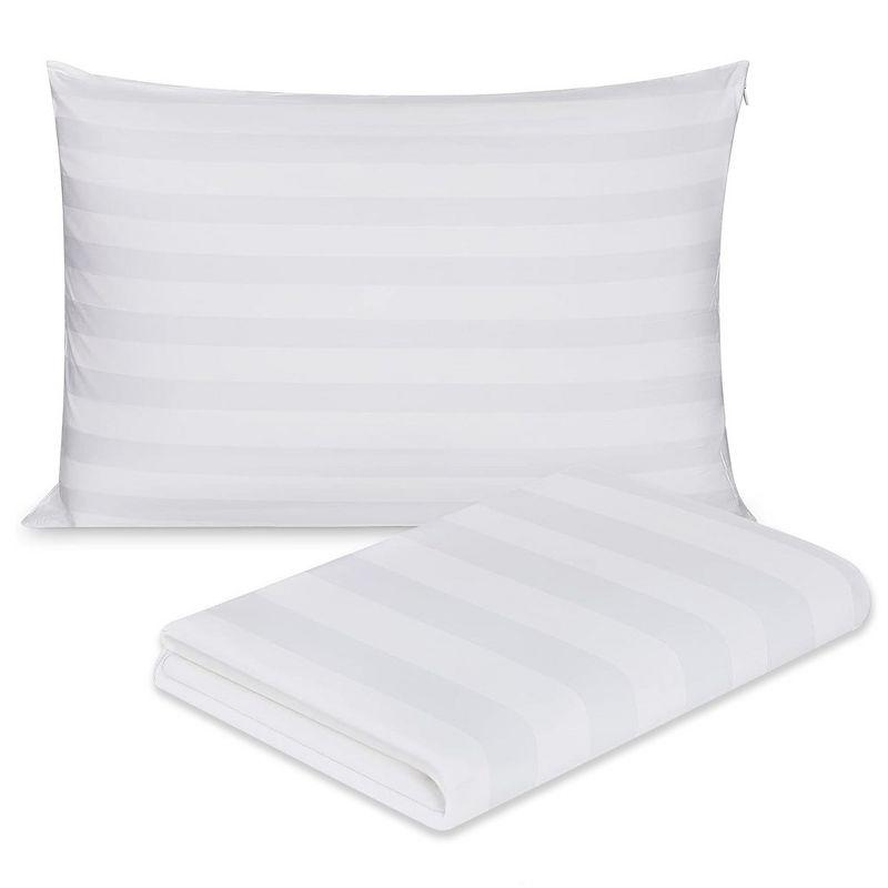 Containental Bedding White Damask Zippered 300 Thread Count Cotton Pillow Protector - Queen Size 20x30 Inch Pack of 1