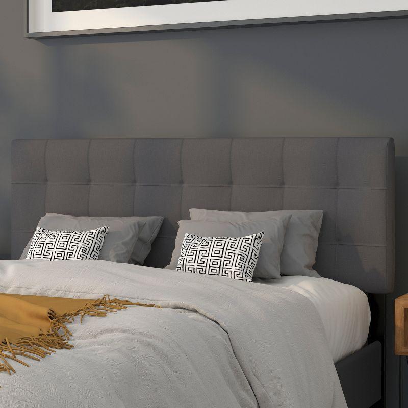 Dark Gray Tufted Upholstered Queen Headboard with Adjustable Slots