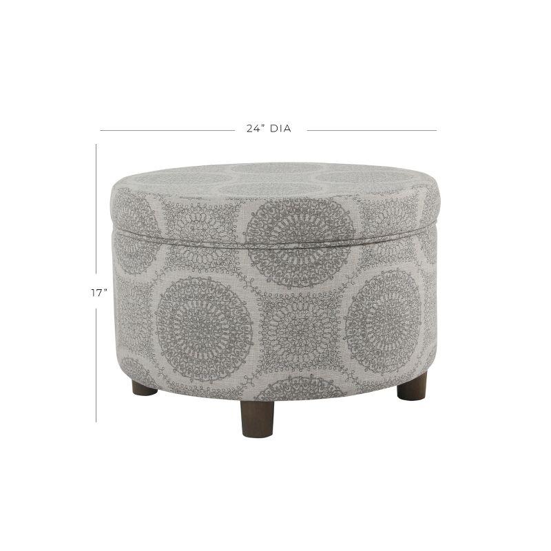 Round Storage Ottoman Gray Medallion - HomePop