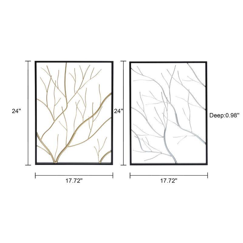 LuxenHome Set of 2 Gold & Silver Tree Branches Wall Decor Panels Multicolored