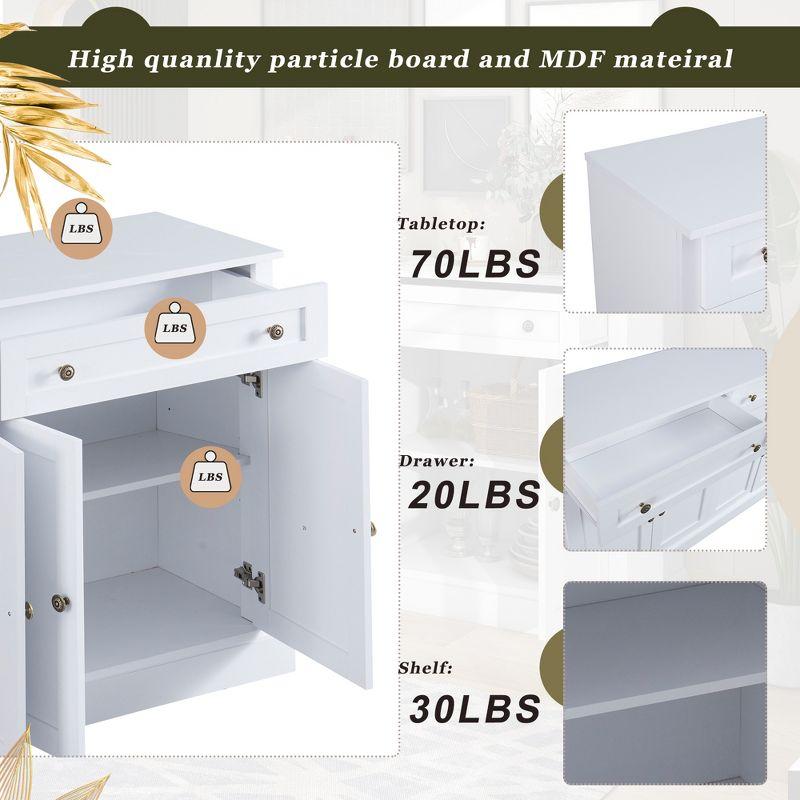 Sideboard Storage Buffet Cabinet with 2 Drawers & 4 Doors Adjustable Shelves, White-ModernLuxe