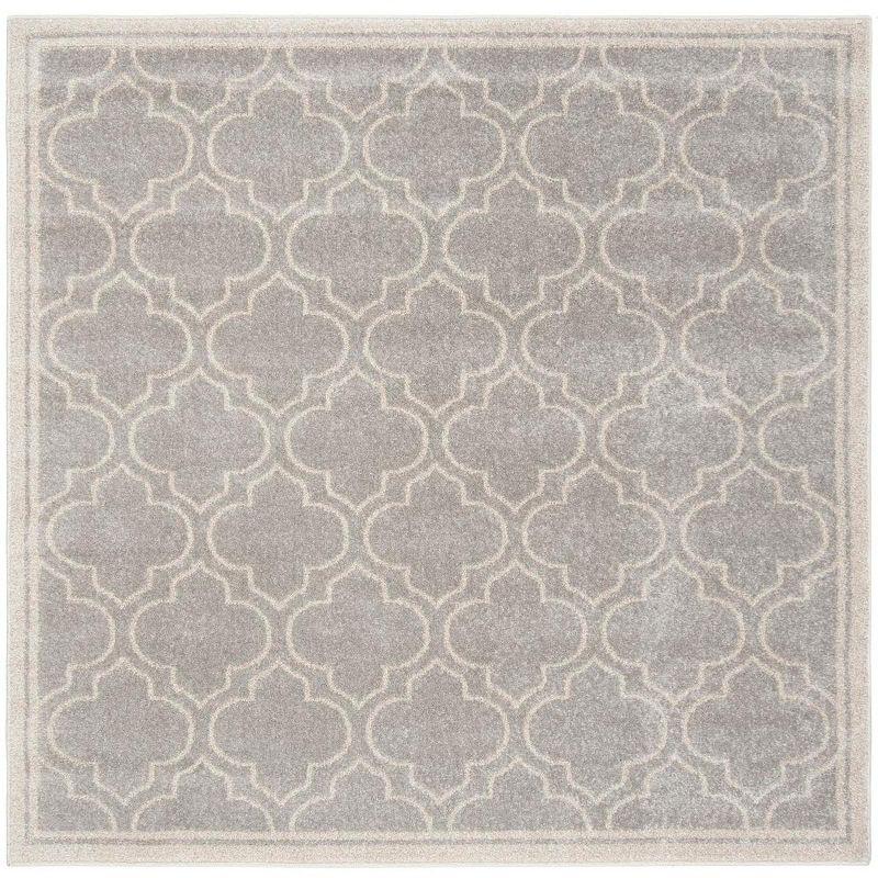 Grey and Light Grey Square Synthetic Area Rug