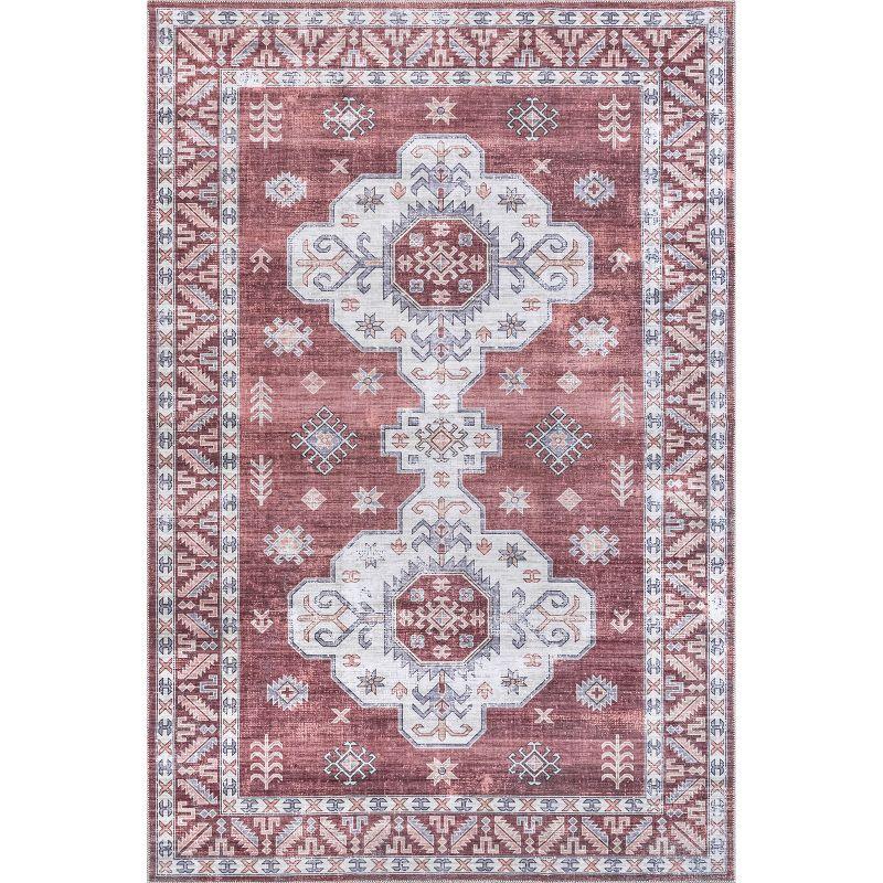 Rust Medallion Easy-Care Rectangular Synthetic Area Rug