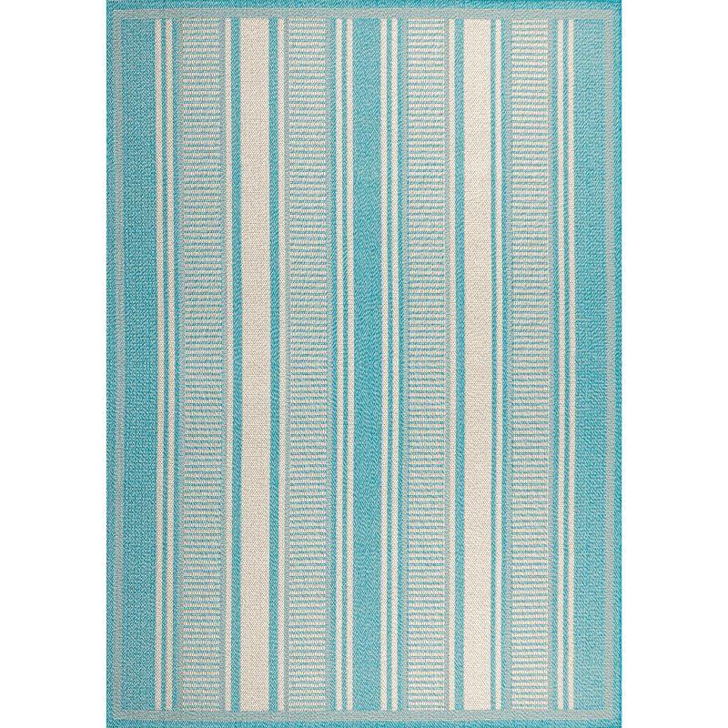 3' x 5' Haynes Modern Double Stripe Indoor/Outdoor Area Rug, Aqua/Beige - JONATHAN Y