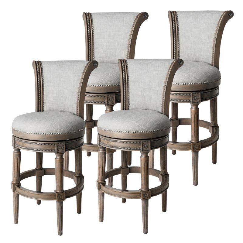 Reclaimed Oak Swivel Bar Stools with Upholstered Seats, Set of 4