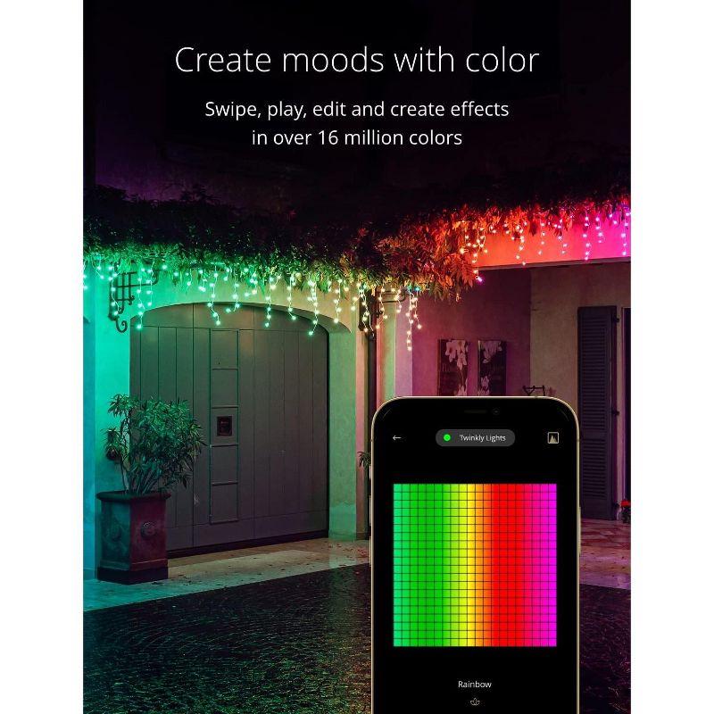 Twinkly Icicle App-Controlled LED Christmas Lights with 190 RGB (16 Million Colors) LEDs. Clear Wire. Indoor and Outdoor Smart Lighting Decoration