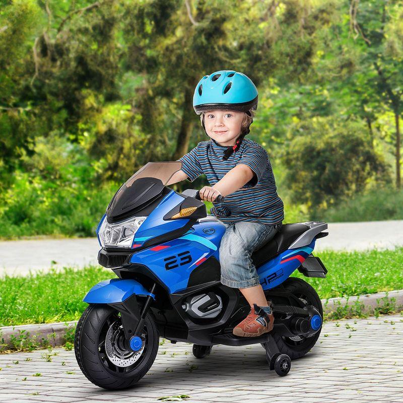 Aosom Kids Motorcycle with Training Wheels, Roaring Engine Design Ride-on Toy for Ages 3-8, High-Traction Mini Motorbike with Light Music