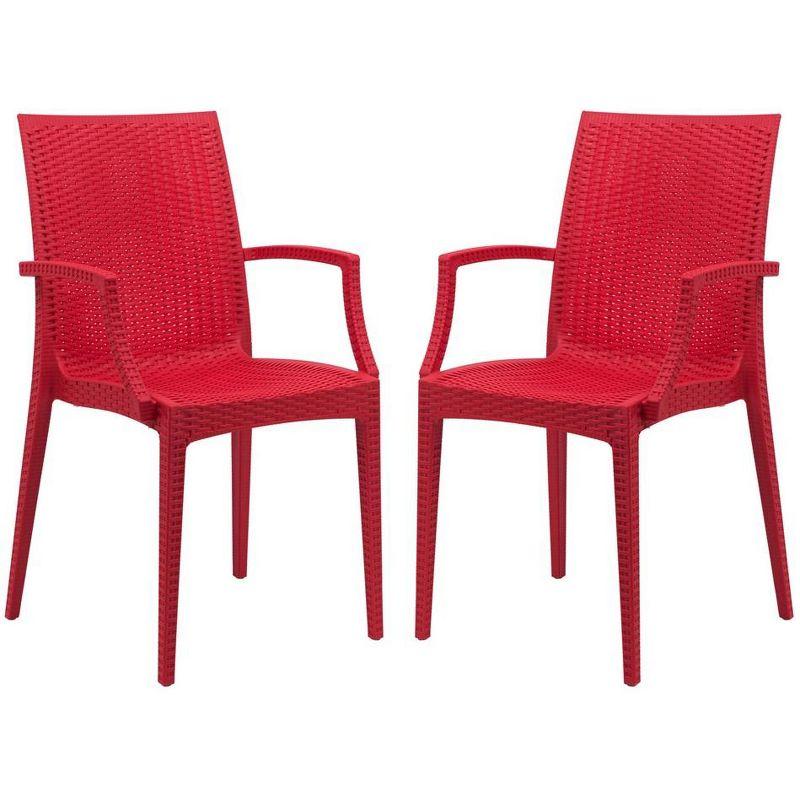 LeisureMod Mace Modern Dining Arm Chair for Indoor and Outdoor Home, Set of 2 in Red