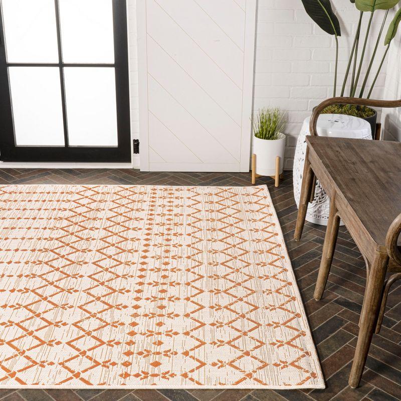 5' x 8' Ourika Moroccan Geometric Textured Weave Indoor/Outdoor Area Rug, Cream/Orange - JONATHAN Y