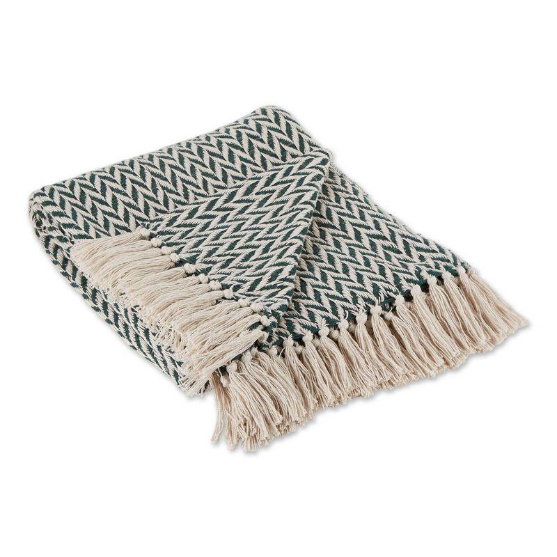 50"x60" Zig-Zag Throw Blanket Hunter Green - Design Imports: Woven Cotton, Fringe Trim