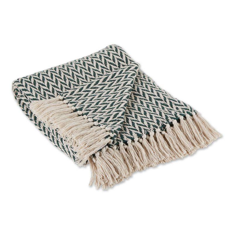 Hunter Green Zig-Zag Woven Cotton Throw Blanket 50"x60"