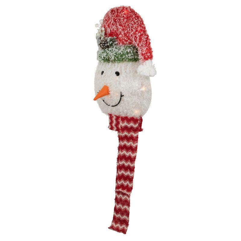 22" Lighted Snowman Wearing a Red Frosted Hat with Pine Christmas Tree Topper