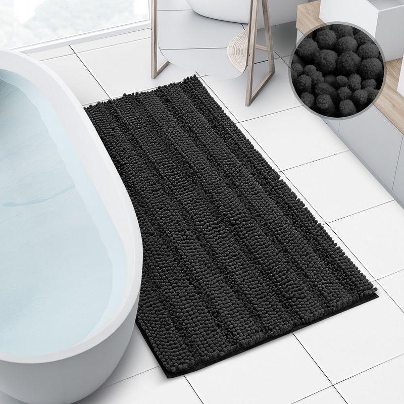 Hearth & Harbor Striped Bathroom Rug, Ultra Soft Large Chenille Bath Mat - Black