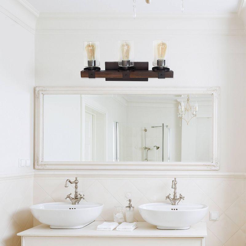 Rustic Brown Wood and Metal 3-Light Bathroom Vanity