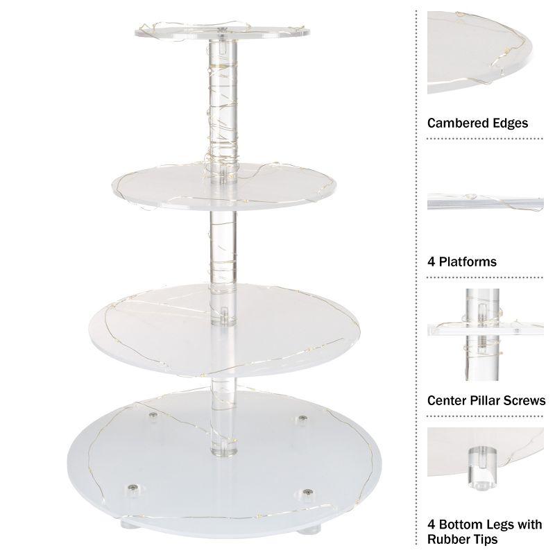 4-Tier Cupcake Stand - Round Acrylic Display Stand with LED Lights for Birthday, Tea Party, or Wedding Dessert Tables by Great Northern Party