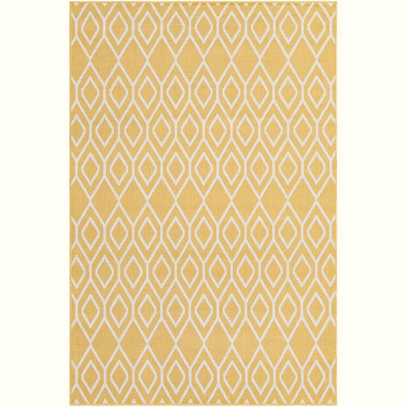 5' x 7' Yellow Ivory Geometric Flatweave Outdoor Rug