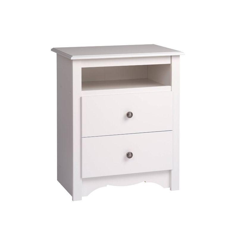 Elegant Fremont White Nightstand with Curved Edges and 2 Drawers