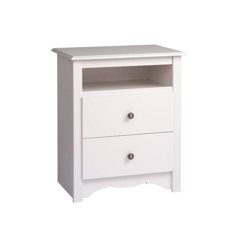 Prepac Tall 2 Drawer Nightstand with Open Shelf White: Laminated, Metal Glides, CARB Certified, 5 Year Warranty
