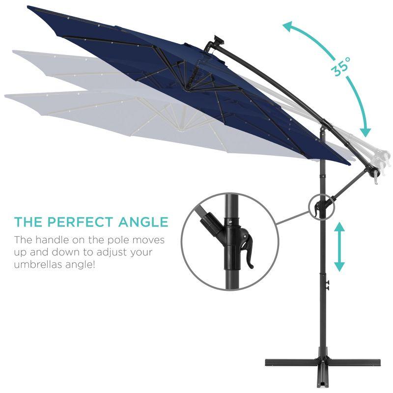 Best Choice Products 10ft Solar LED Offset Hanging Outdoor Market Patio Umbrella w/ Adjustable Tilt - Navy Blue