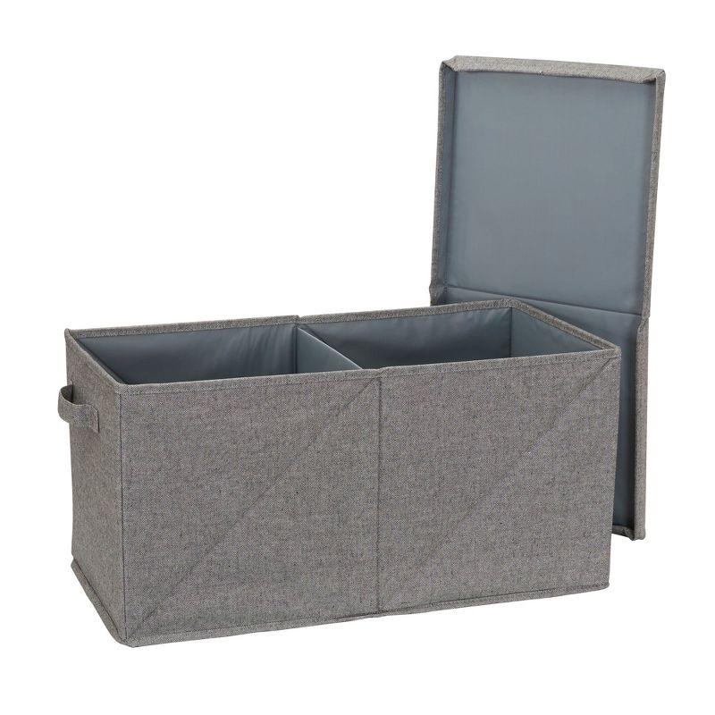 Jumbo Fabric Storage Bin, Double Twist Box, Foldable Frame and Lid, Space-Saving, Double Handles, Center Divider, Grey