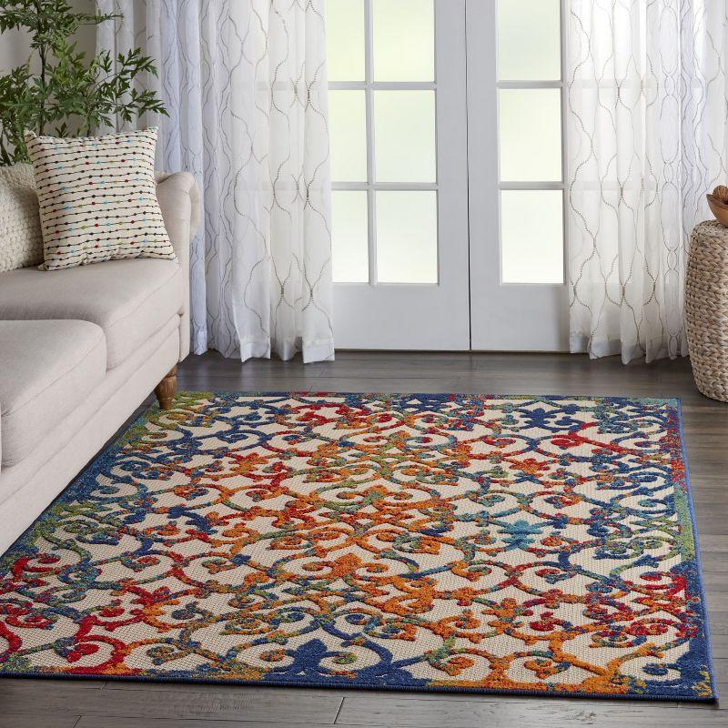 Nourison Aloha Contemporary Scroll Flatweave High-Low Indoor Outdoor Area Rug Multicolor 5'3" x 7'5"